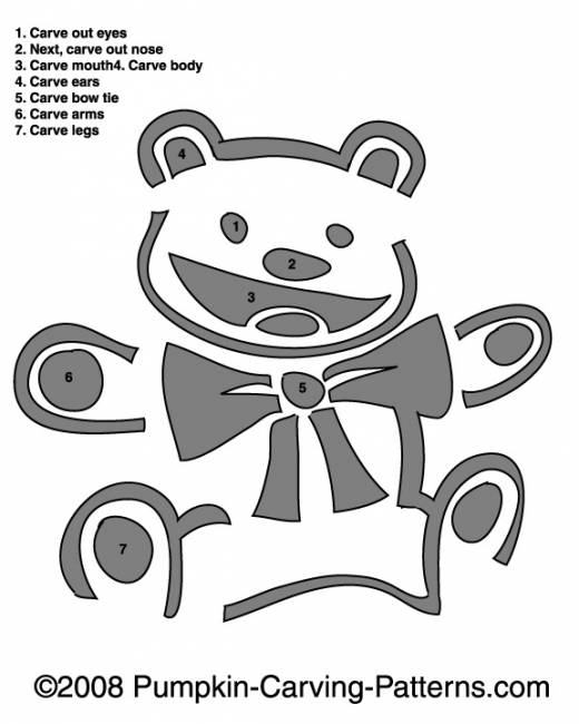 Bow Tied Teddy Bear Pumpkin Carving Pattern