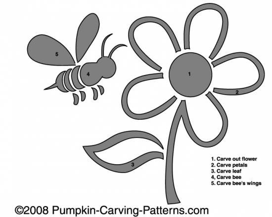 Bumble Bee and Flower Pumpkin Carving Pattern