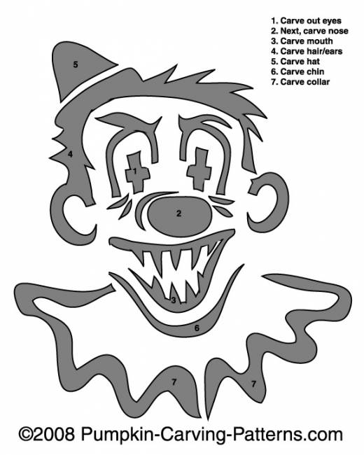 Frightening Clown Pumpkin Carving Pattern